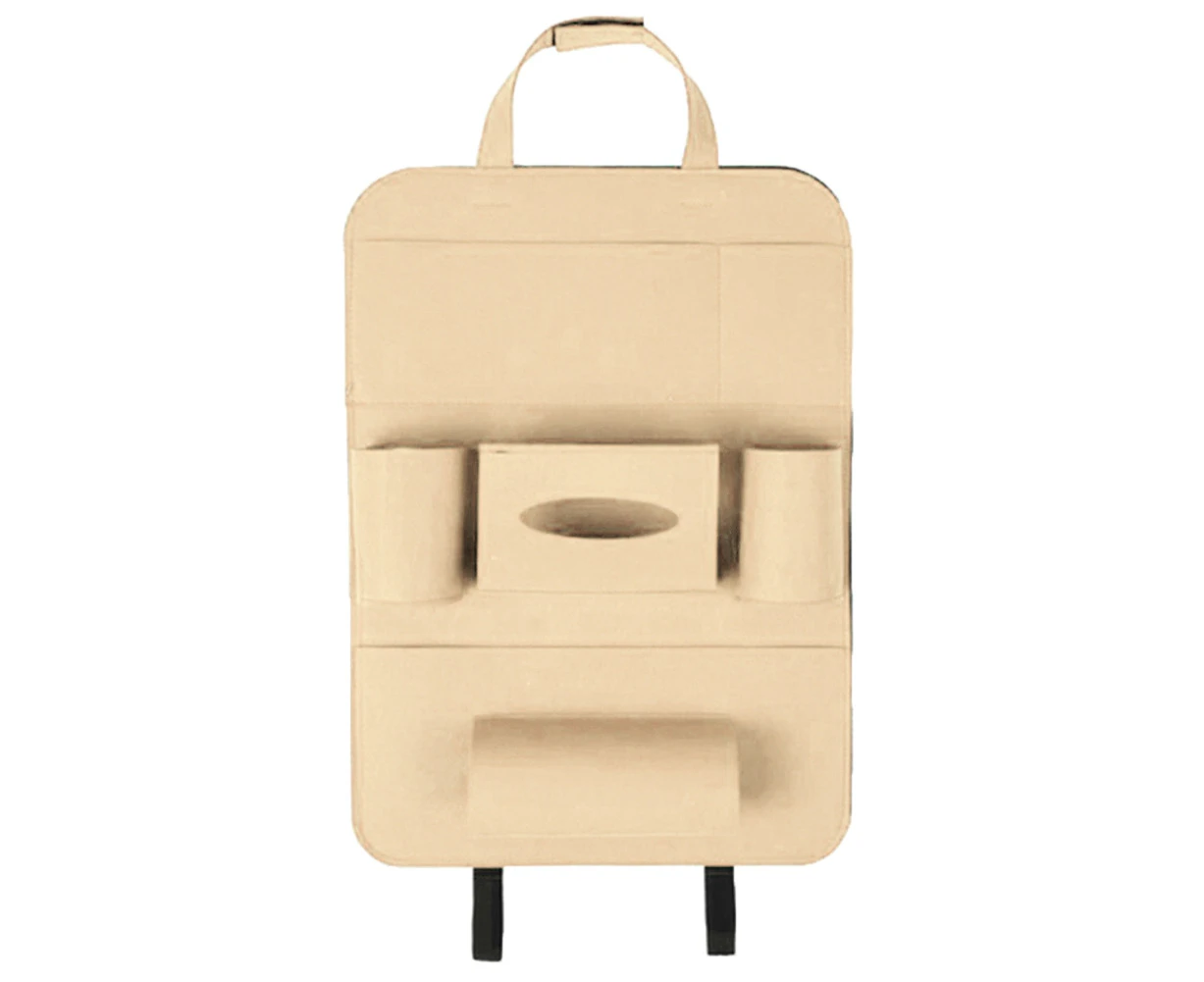 Faux Leather Auto Car Vehicle Backseat Organizer Holder Storage Container Bag-Beige Faux Leather