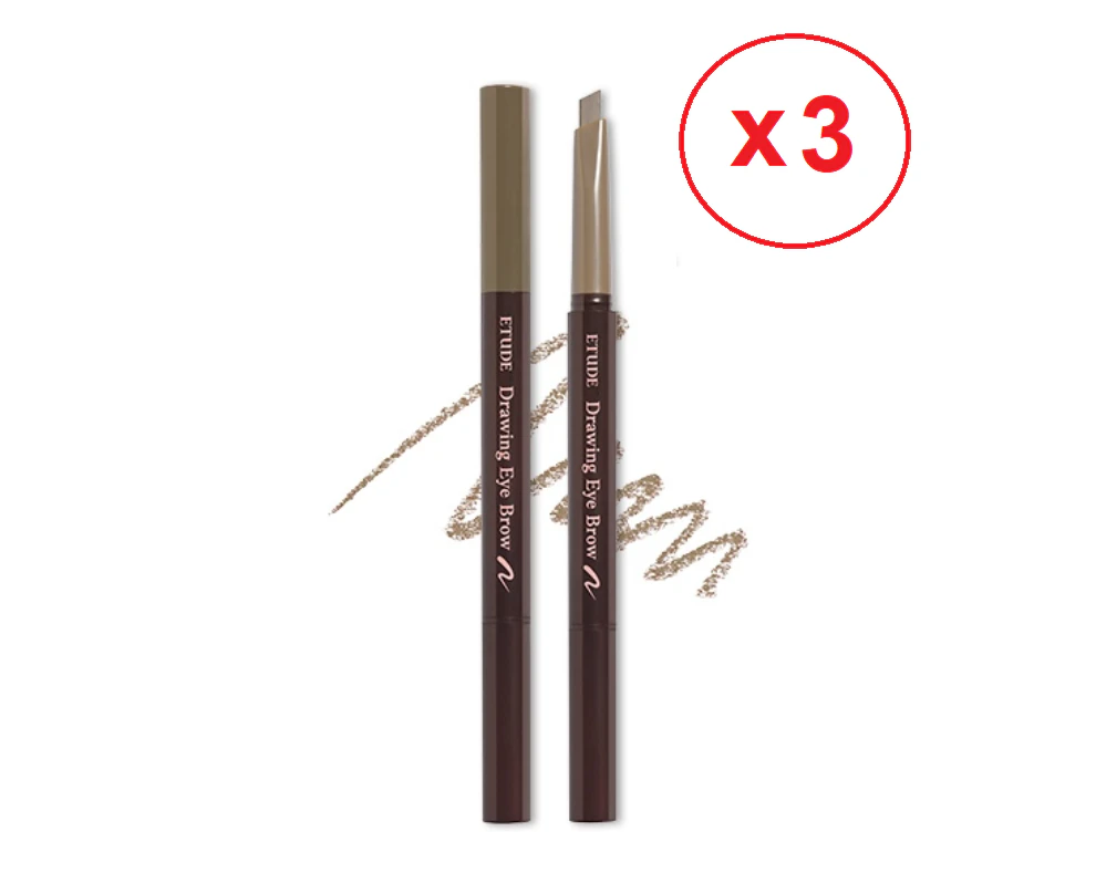 3 x Etude House Drawing Eye Brow #7 Light Brown Eyebrow Pencil