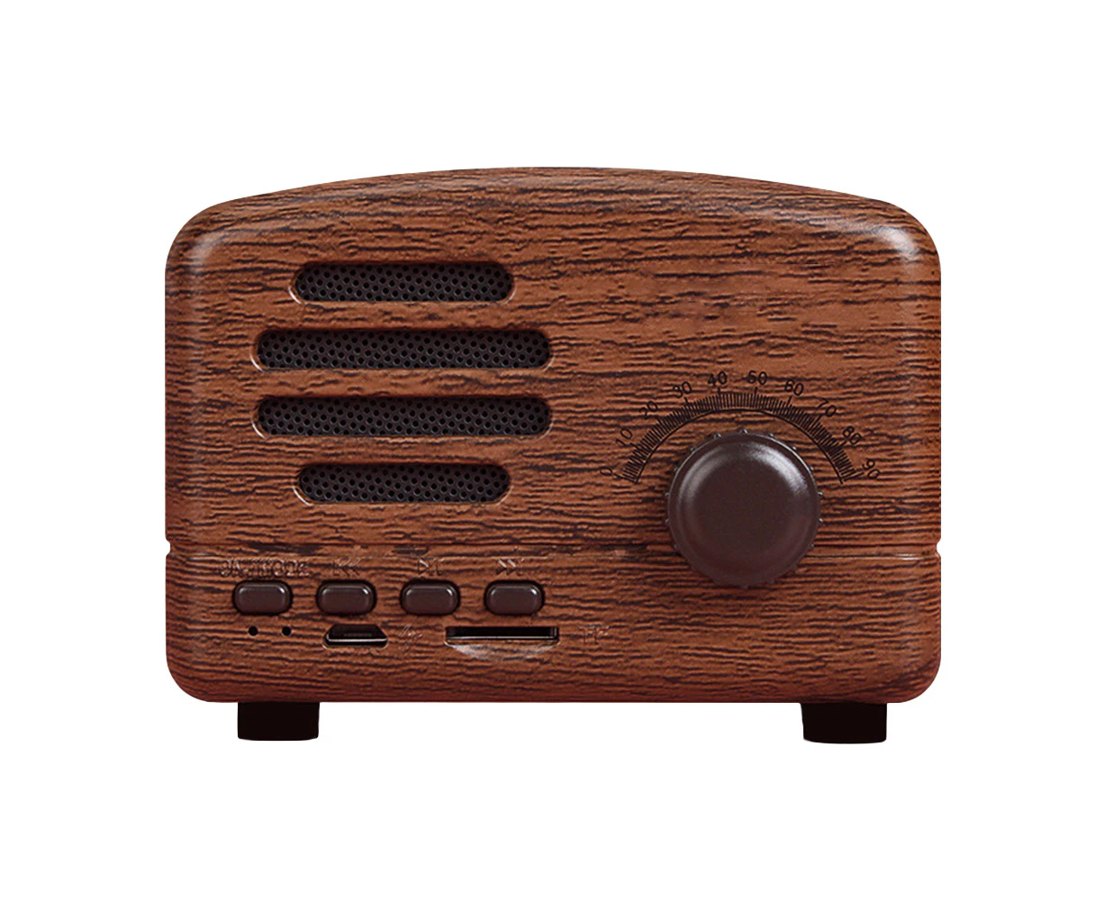 Sunshine BT01 Mini Portable Vintage Wireless Bluetooth-compatible Speaker Rechargeable Music Player - Walnut Wood