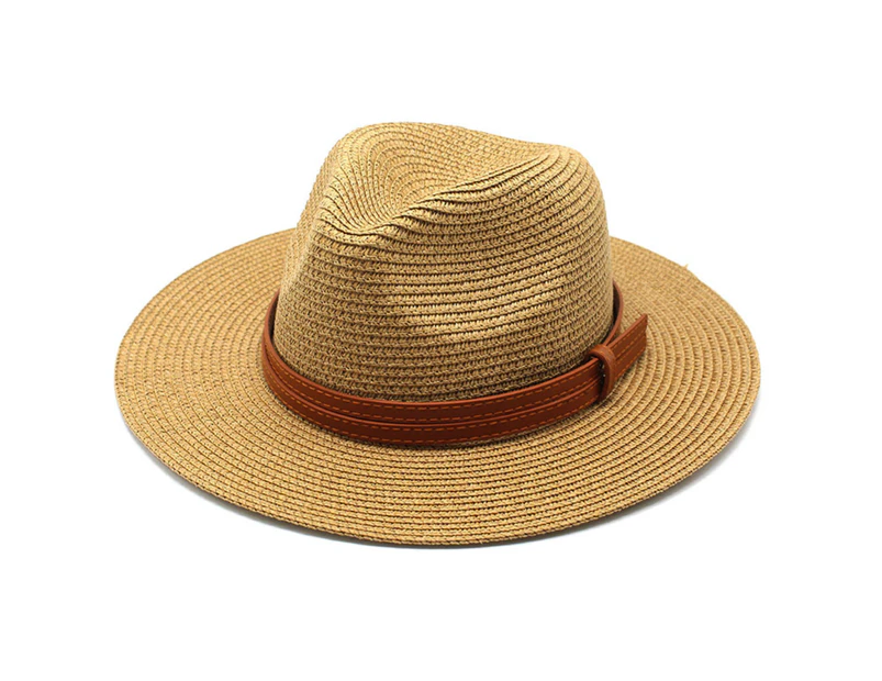 Panama Hat UV Protection Unisex Deep Wide Brim Sunshade Sun Cap Beachwear - Khaki