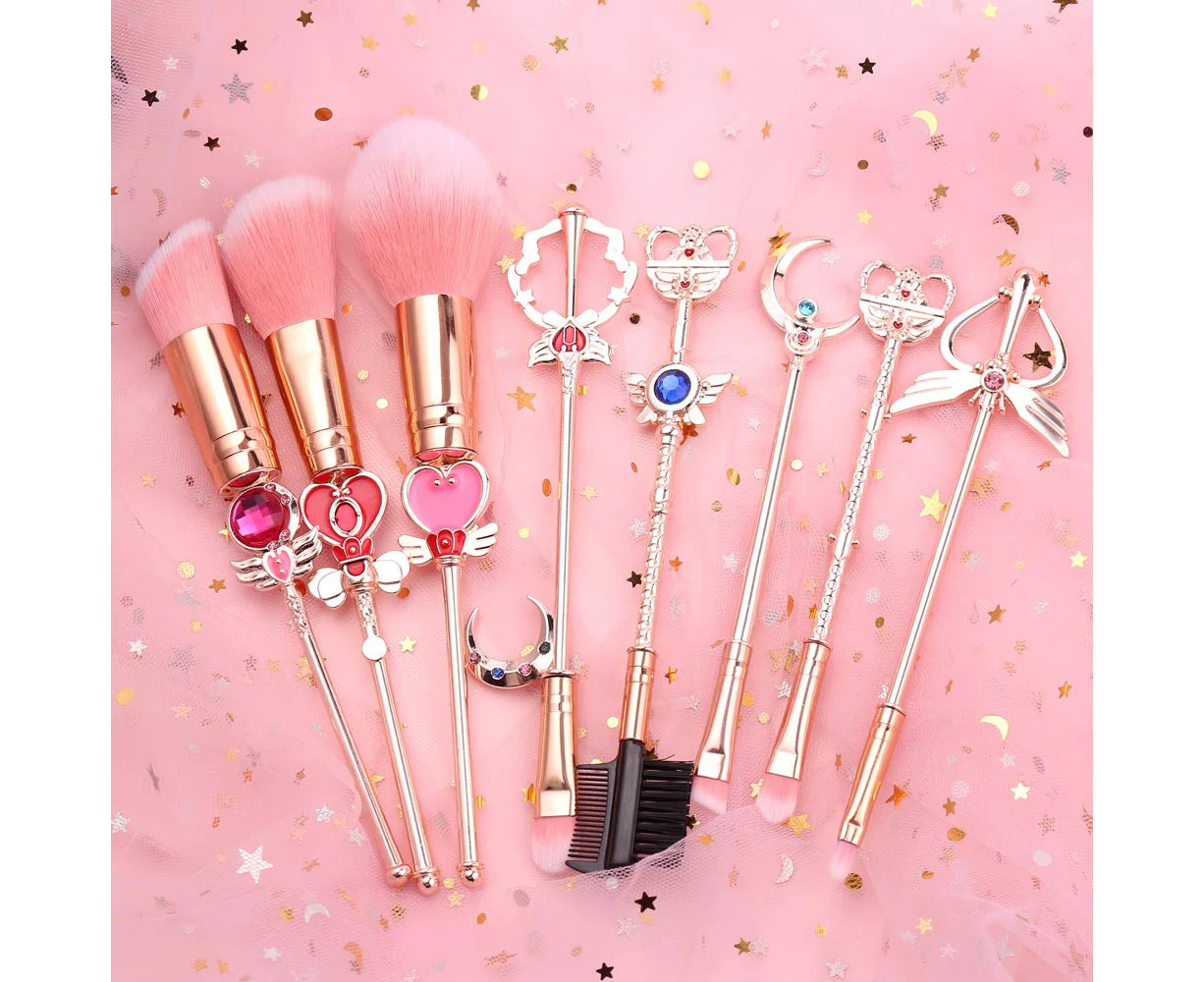 Sailor Moon Makeup Brushes Set - 8pcs Cosmetic Makeup Brush Set Professional Tool Kit Set Pink Drawstring Bag Included