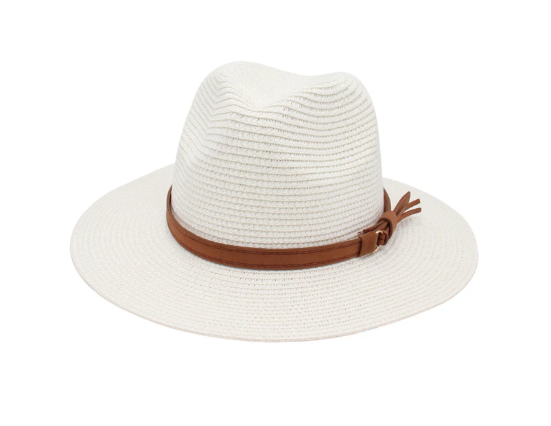 Panama Hat Straw Weaving UV Protection Men Women Foldable Anti Sun Cap for Beach - White