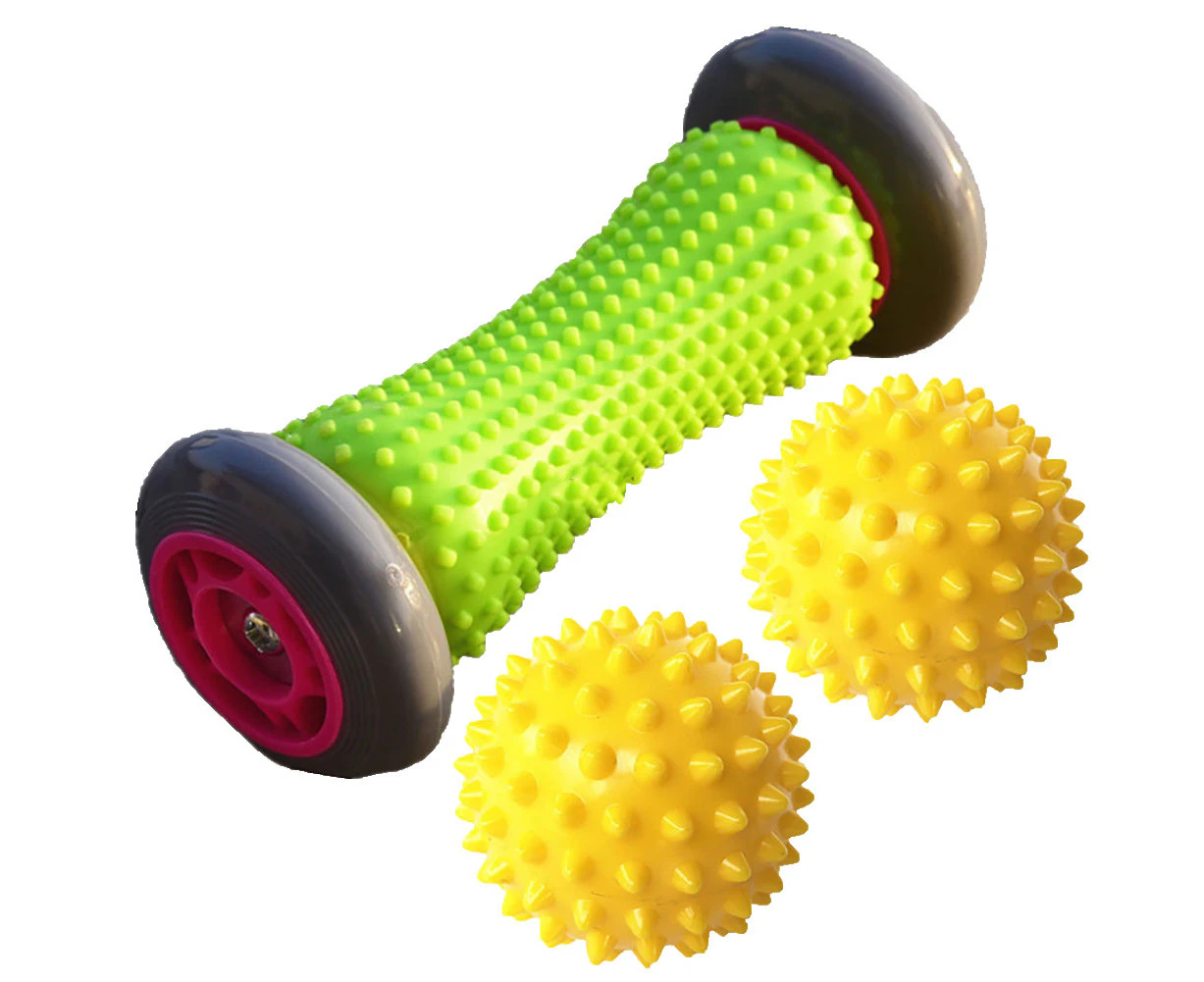 3Pcs Spiky Foot Roller Massage Ball Body Relax Pain Relief Back Leg Massager Set Yellow