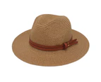 Panama Hat Straw Weaving Folding Men Women Anti Sun Waterproof Travel Cap for Beach - Khaki