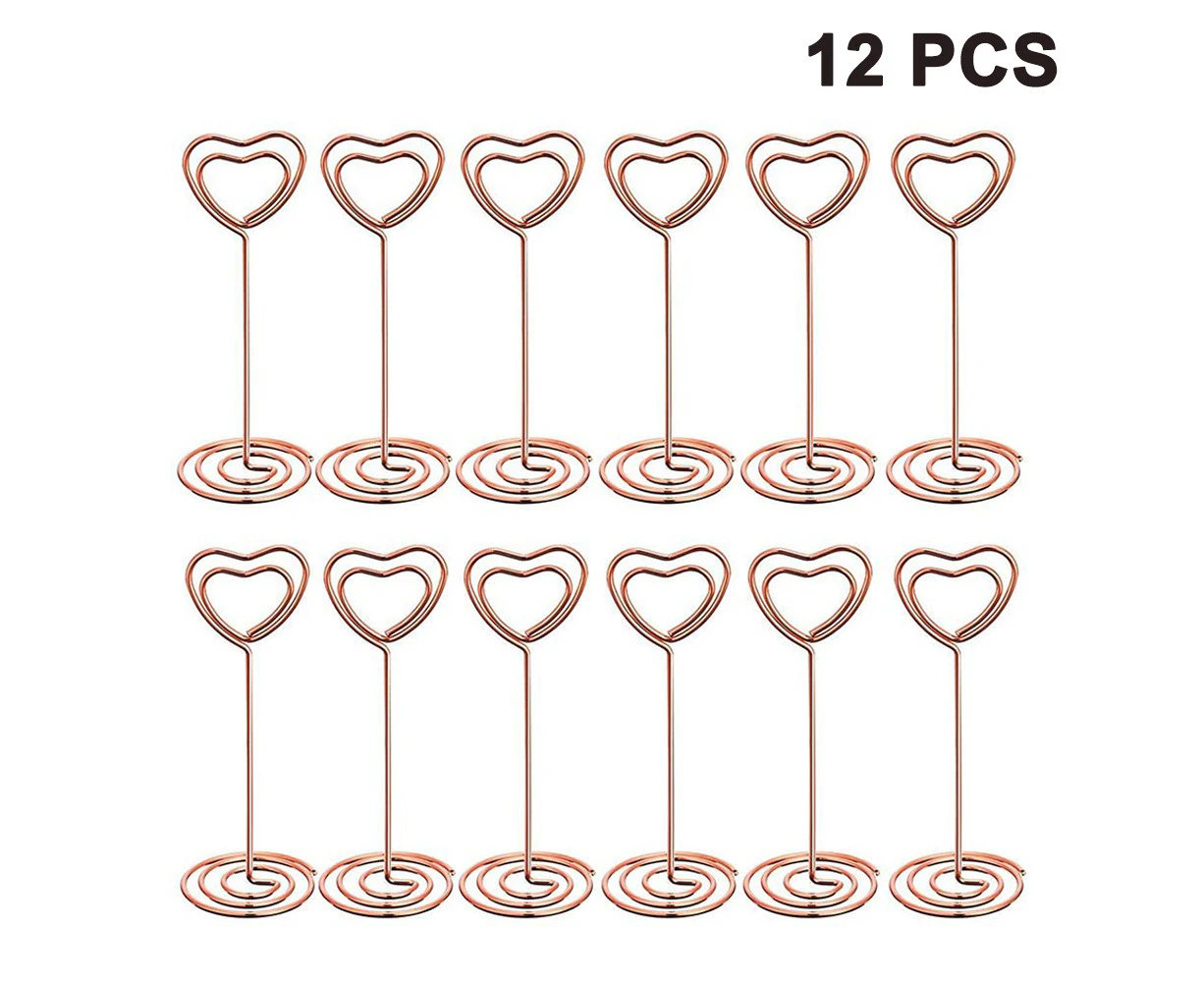 12pcs Tall Place Card Holder Table Number Holder Table Card Holder Table Number Stands with Heart Shape Photo Picture Memo Clips