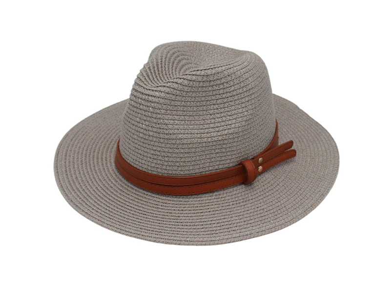 Panama Hat Straw Weaving Folding Men Women Anti Sun Waterproof Travel Cap for Beach - Grey