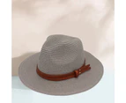 Panama Hat Straw Weaving Folding Men Women Anti Sun Waterproof Travel Cap for Beach - Grey