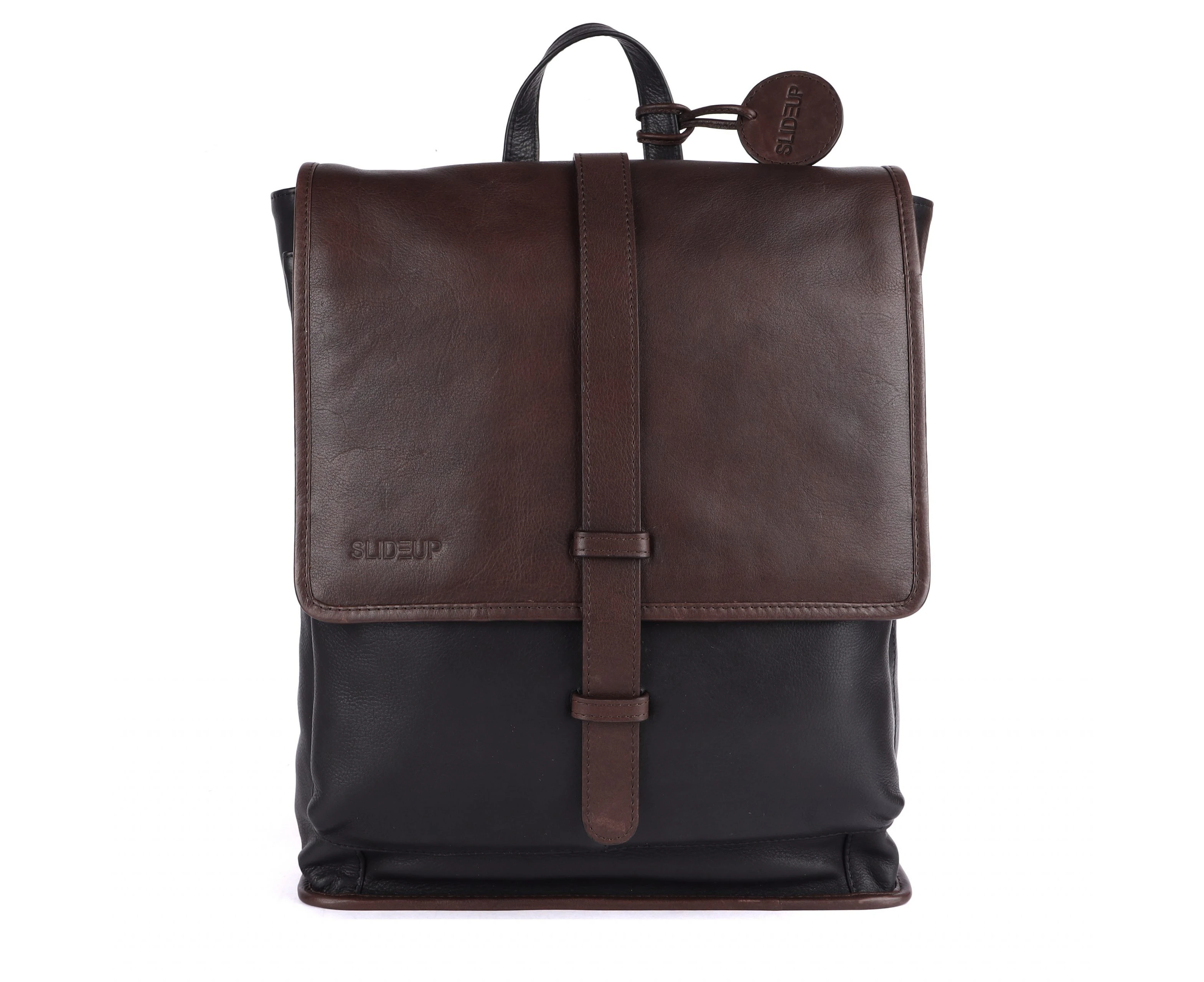 Slideup Turgid Leather Backpack-brown black