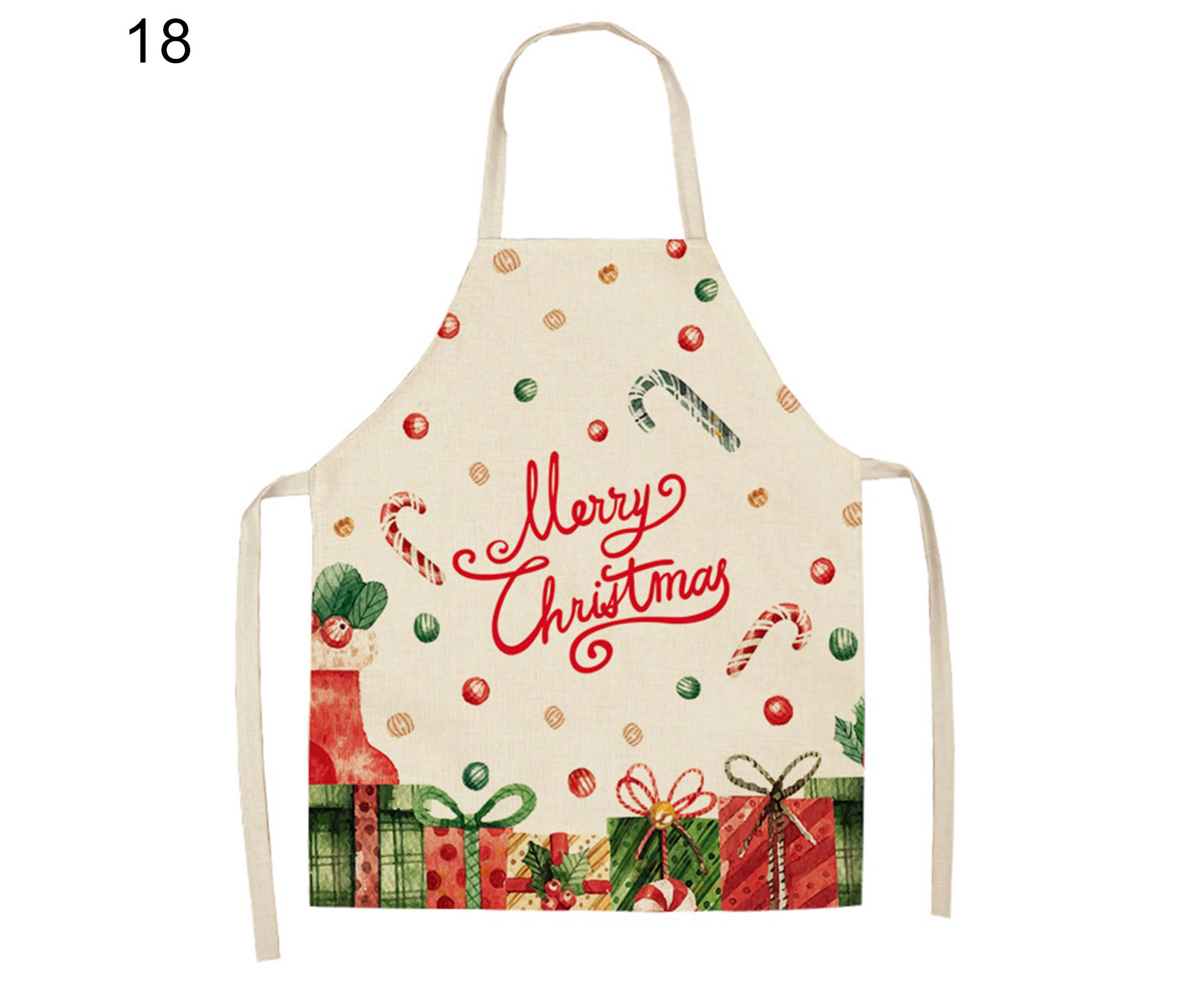 Linen Christmas Design Santa Claus Home Kitchen Cooking Baking Party Prop Apron-#18