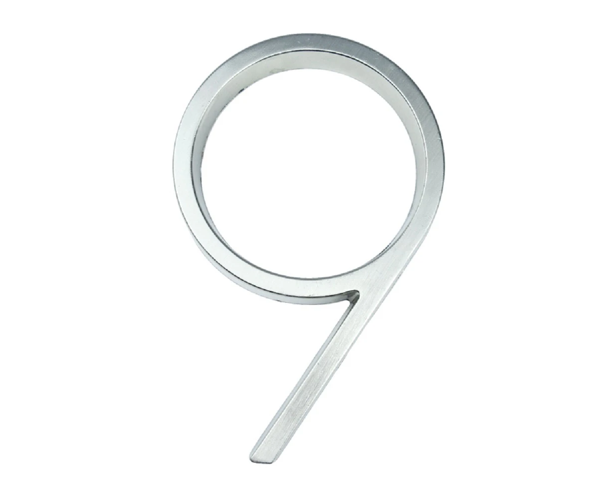 5 inch (12.5 cm) Floating House Number Sign #9, Silver, Zinc Alloy