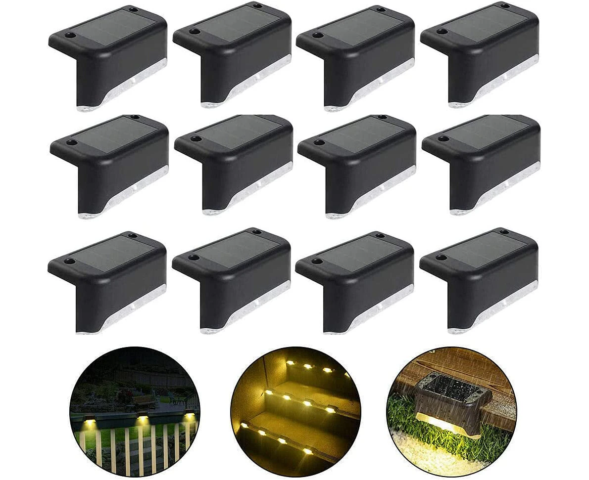 Waterproof Solar Fence Light, Solar Deck Light, Stair Light, IP65 LED Solar Garden Lights for Patio Stair Fences (Warm Light-Black, 12 PCS)