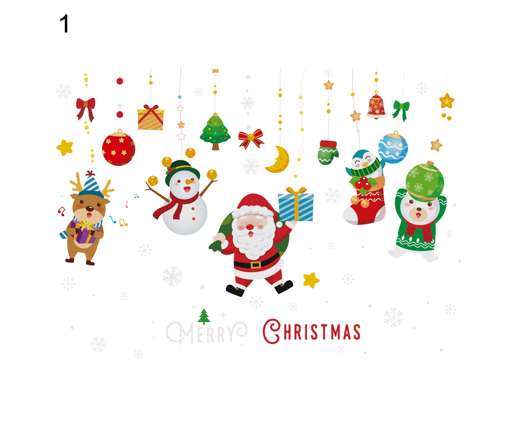 Sunshine 2Pcs Christmas Window Stickers Water Proof Colorful Double-side Multi-style Xmas Holiday Window Static Clings for Stores -