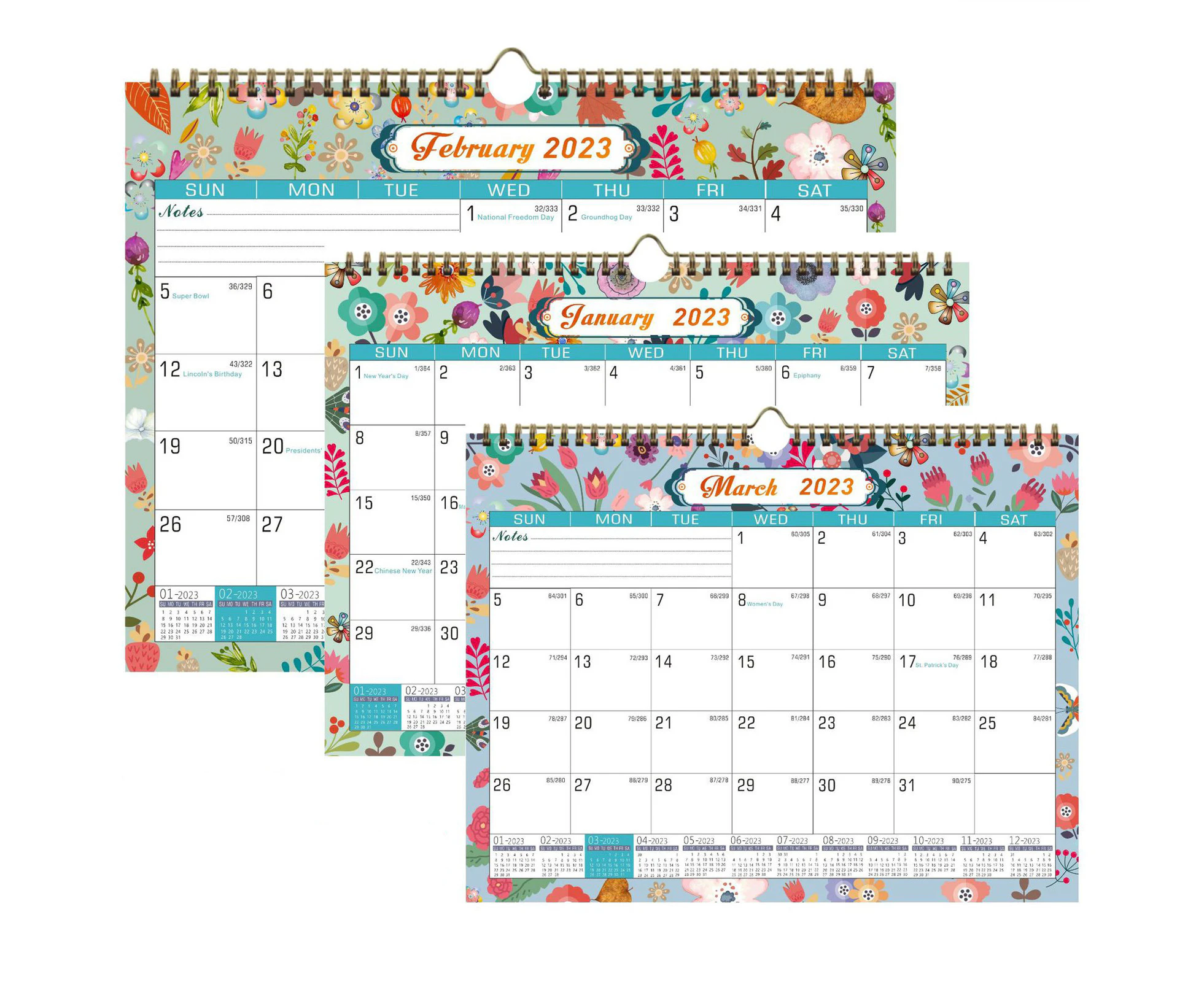 Hyloxs 2023 Wall Calendar #6- 12 Monthly Wall Calendar 2023,  38.5*29.5cm,  with Julian Date, Calendar Planner for School, Office and Organizing