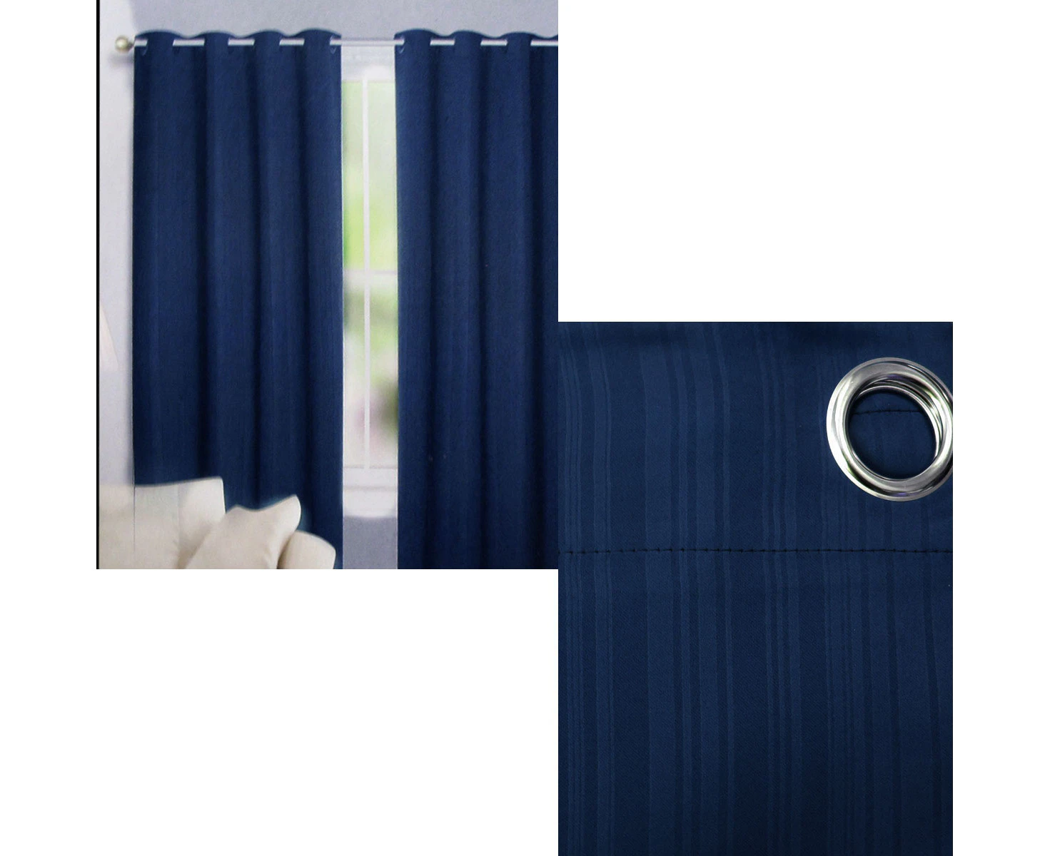 Pair of Embossed Sunout Striped Eyelet Curtains 140 x 160cm - Navy