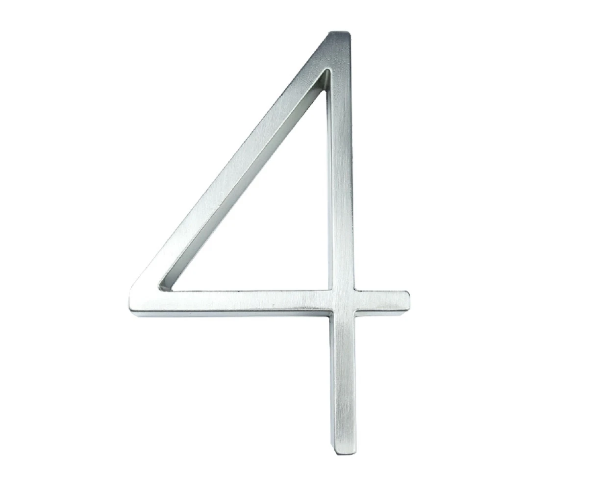 5 inch (12.5 cm) Floating House Number Sign #4, Silver, Zinc Alloy