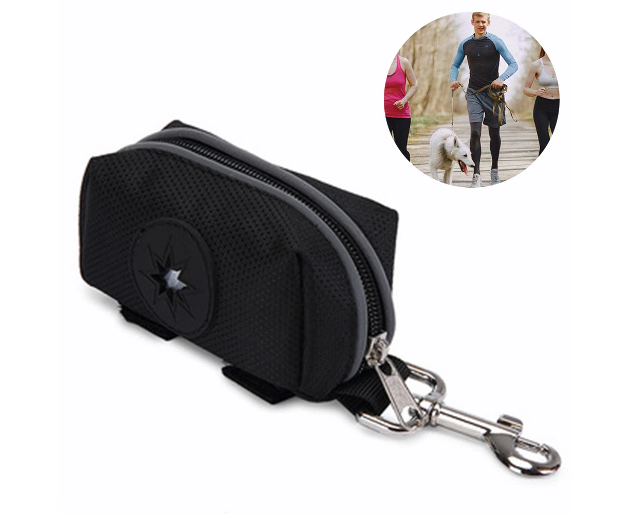 Dog Poop Bag Dispenser with Used Waste Bag Holder Carrier - Improved Elastic Strap & Metal Carabiner Greatly fits Any Dog Leash-Black