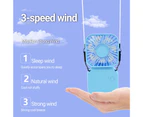 Mini Fan Strong Wind Mute 3 Gears USB Charging Foldable Neckband Handheld Pocket Cooling Fan for Desk - Blue