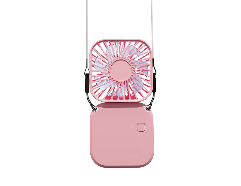 Mini Fan Strong Wind Mute 3 Gears USB Charging Foldable Neckband Handheld Pocket Cooling Fan for Desk - Pink