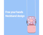 Mini Fan Strong Wind Mute 3 Gears USB Charging Foldable Neckband Handheld Pocket Cooling Fan for Desk - Pink