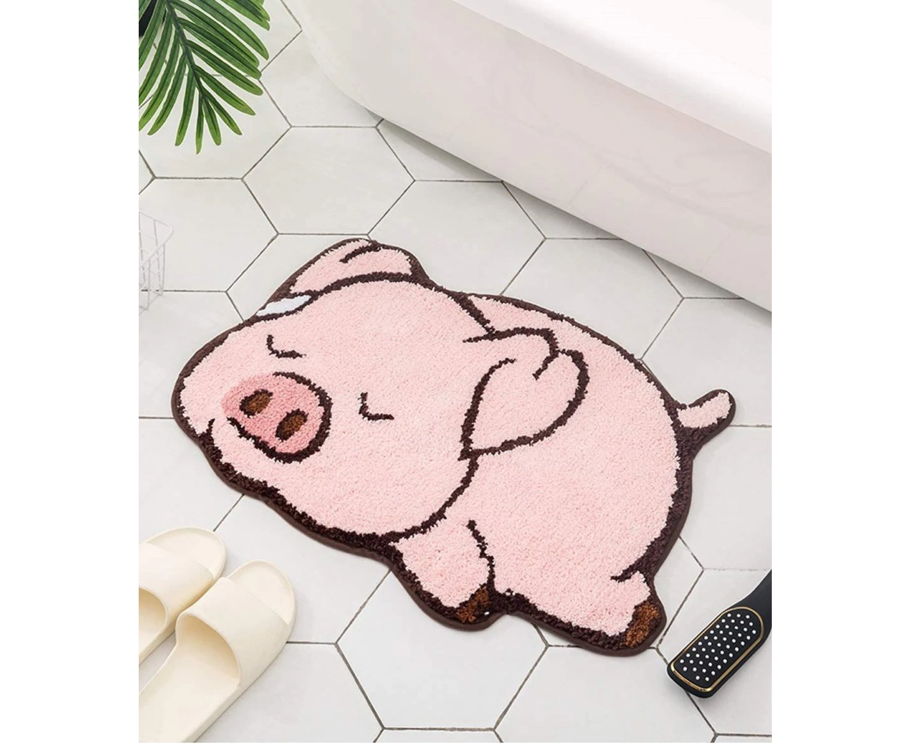 Pink Pig Design Cute Bathroom mat,Showroom Bathmat,Non-Slip Bath Rugs,Play Carpet Area Rug for Kids,Photography Props,Home Decor,Indoor mat (Sleeping Pig)