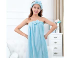 2Pcs Women Absorbent Shower Skirt Bathrobe Hair Cap Bath Towel Dressing Gown - Blue