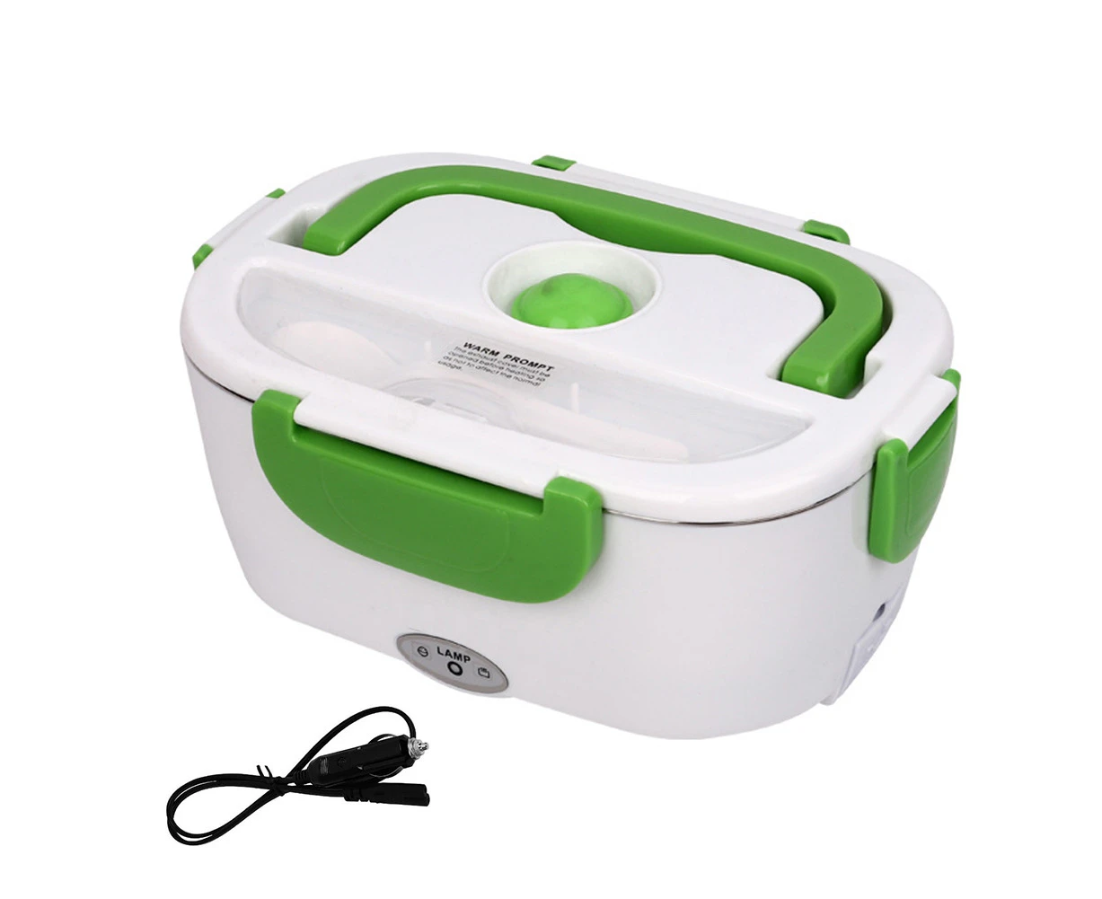 40W DC 12/24V Car Electric Heating Stainless Steel Lunch Box Food Container-Green