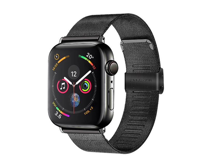Compatible Apple Watch Strap 38-40mm/42-44mm, Stainless Steel Ring Buckle Metal Strap Replacement-42/44mm black