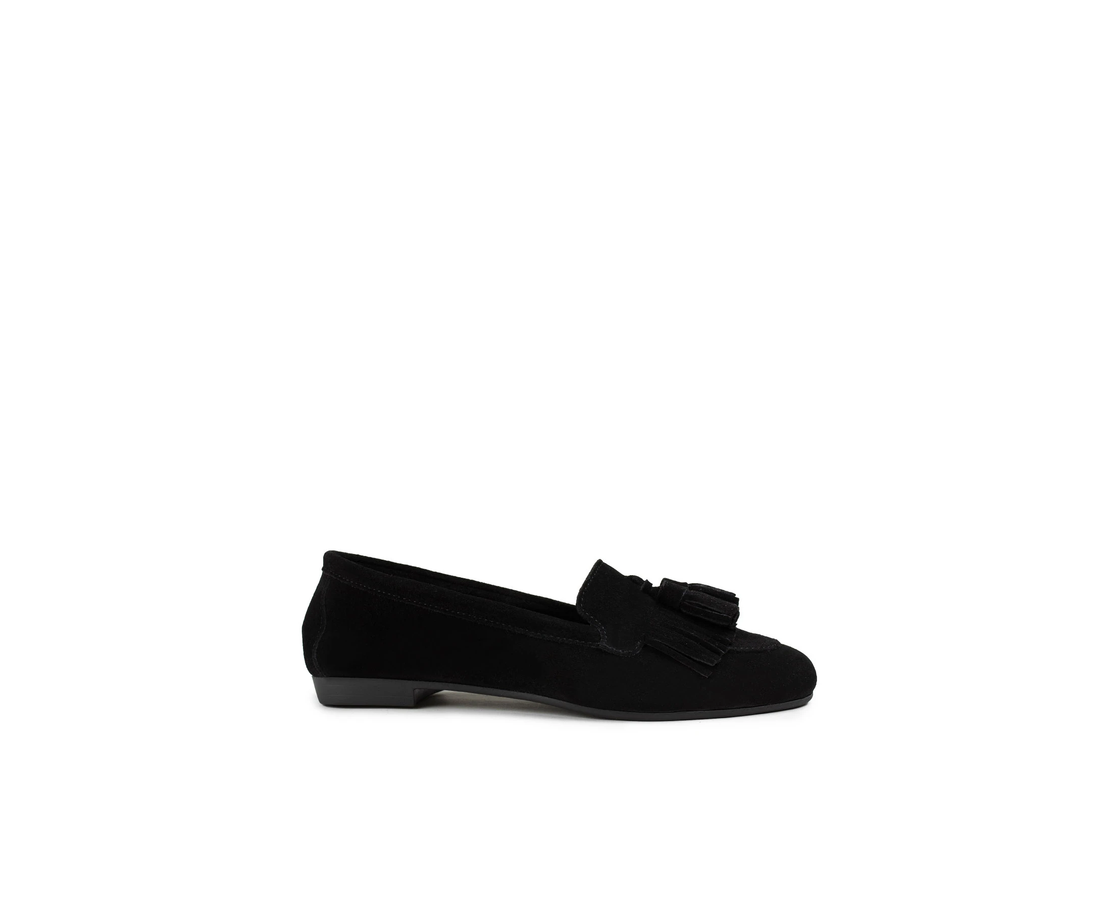 andfashiontrends Women's Black Suede Leather with Fringes Tassel Loafers