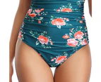 Floral Patchwork Hanging Neck Women Monokini Padded Bandage Pleated One Piece Swimsuit Swimwear for Beach-Green