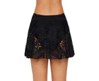 High Elasticity Swimming Skirt Lace Stitching A-line Lightweight Women Swimwear Skirt for Beach-Black