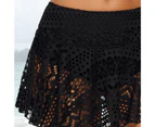 High Elasticity Swimming Skirt Lace Stitching A-line Lightweight Women Swimwear Skirt for Beach-Black