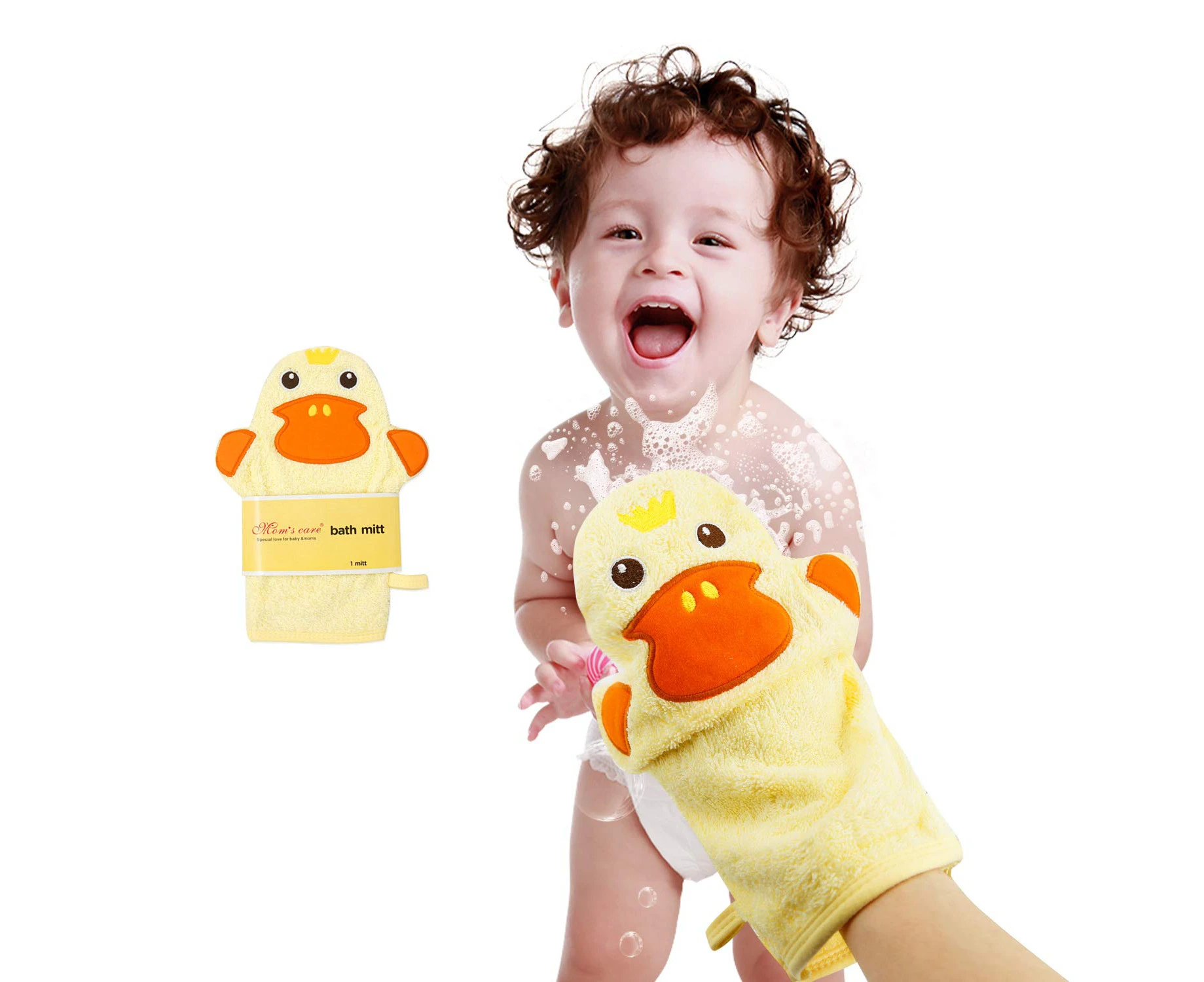 Washcloths Kids Wash Gloves Bath Sponge Body Scrub for Toddler-Yellow Lion