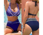 2 Pcs/Set Women Swimsuit Set Backless Wireless Padded Soft Swimwear Set for Swimming-Blue