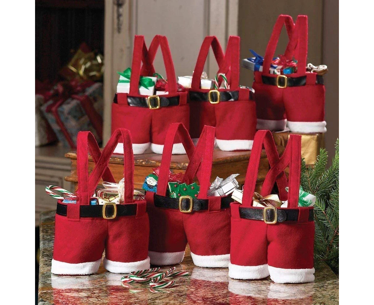 6 Pack Christmas Decorations Gift Bags Candy Bags Stocking Tree Filler Santa Pants Style Lovely Cute Treat Bags Sacks Stocking Xmas Gift for Kid Small Size