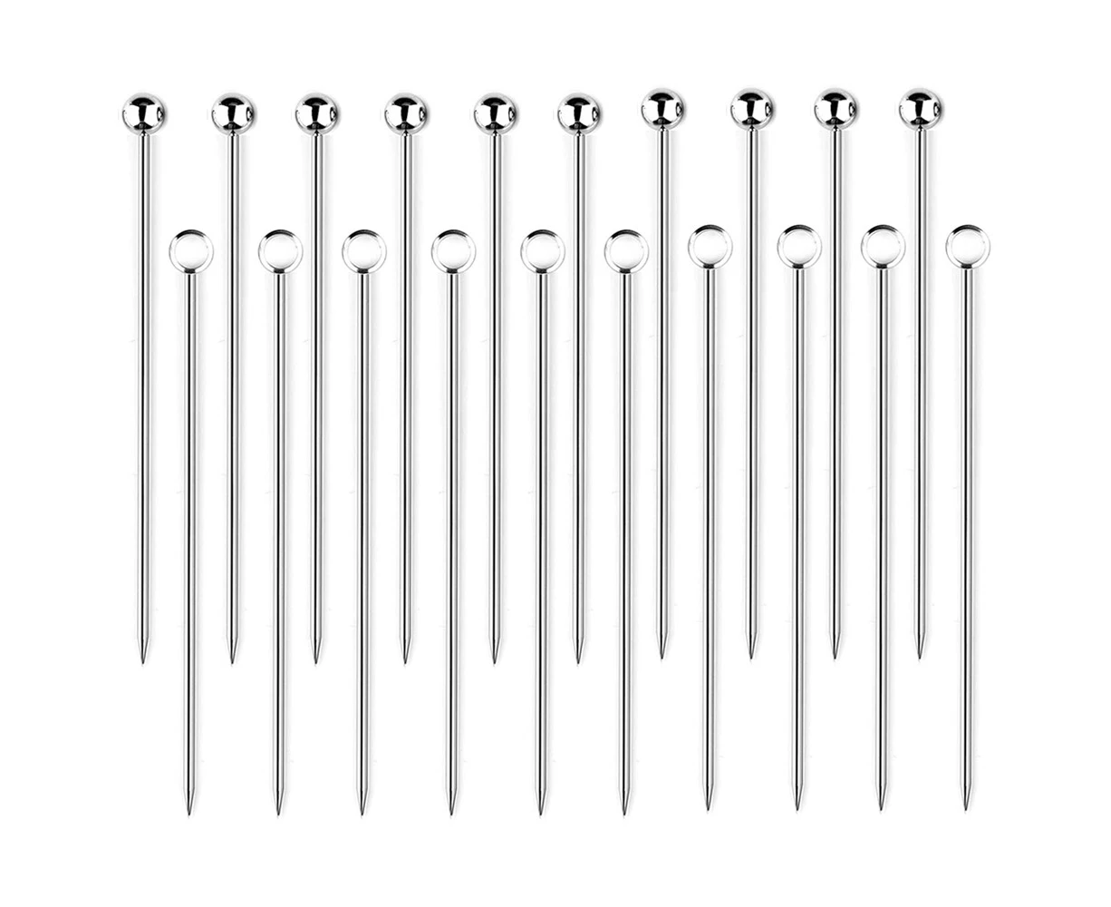 20 Pcs of Stainless Steel Cocktail Skewers Cocktail Sticks Reusable Fruit Sticks Fruit Dessert Fork for Finger Food, Antipasti, Cocktails