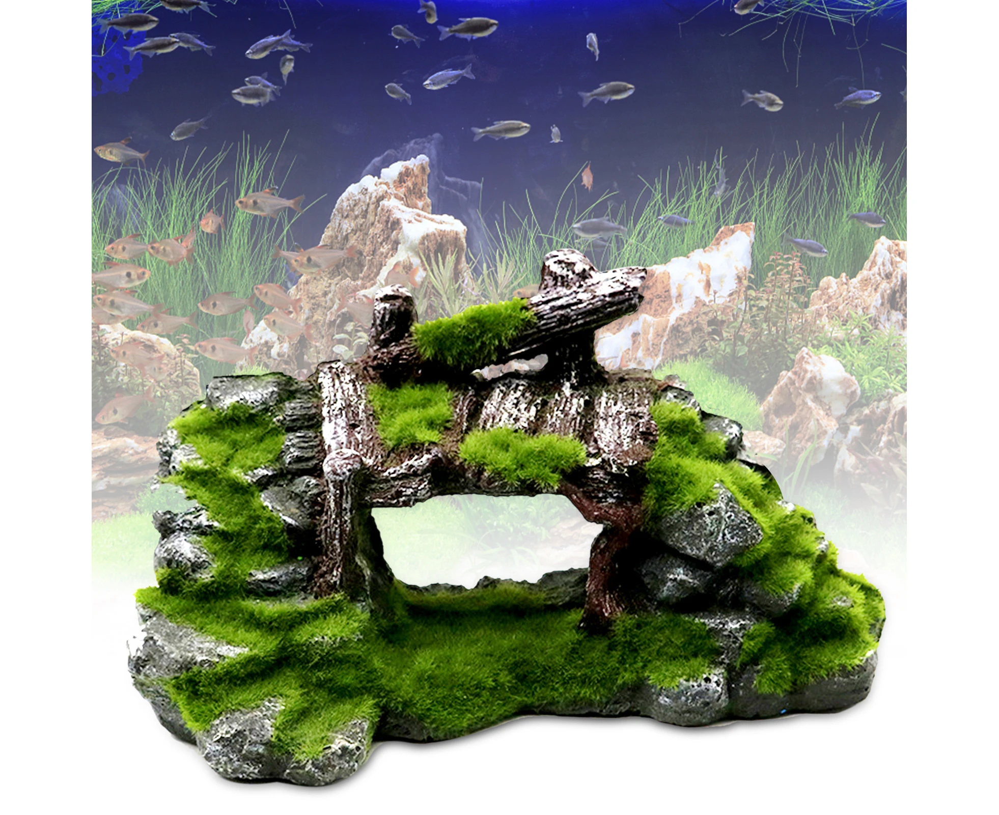 Resin Simulation Moss Rockery Fish Tank Aquarium Decor Landscape Ornament Craft-A