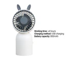 Portable Fan Mute Strong Wind Rechargeable Cute Rabbit Ear Outdoor Mini Handheld Cooling Fan for Travel - White