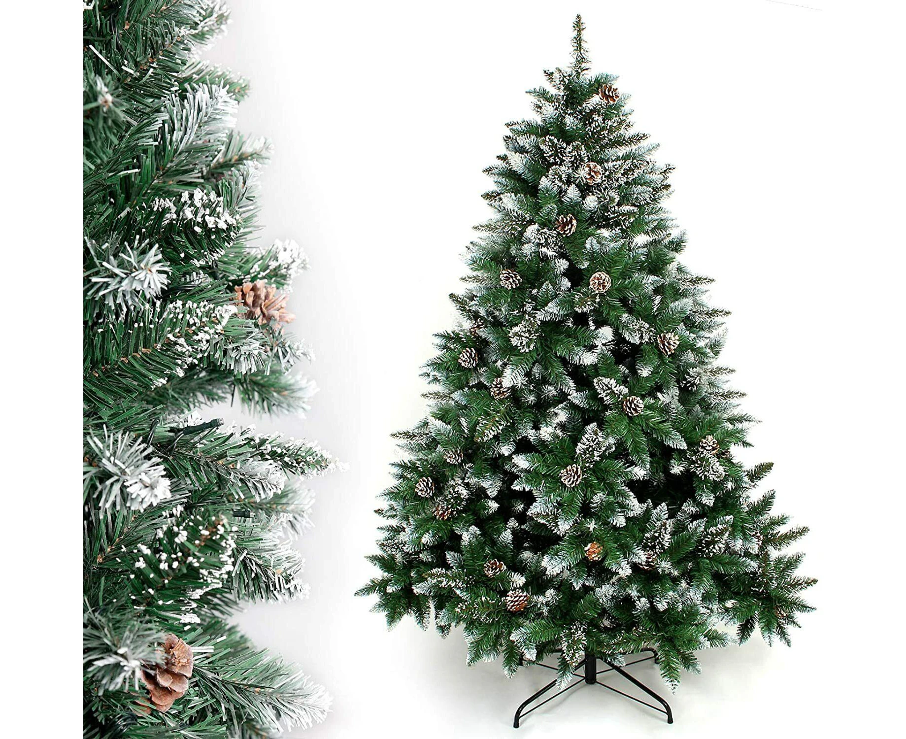 5ft/1.5m Christmas Tree Pinecone Decorated Frost Snowy Bushy Hinged Branch