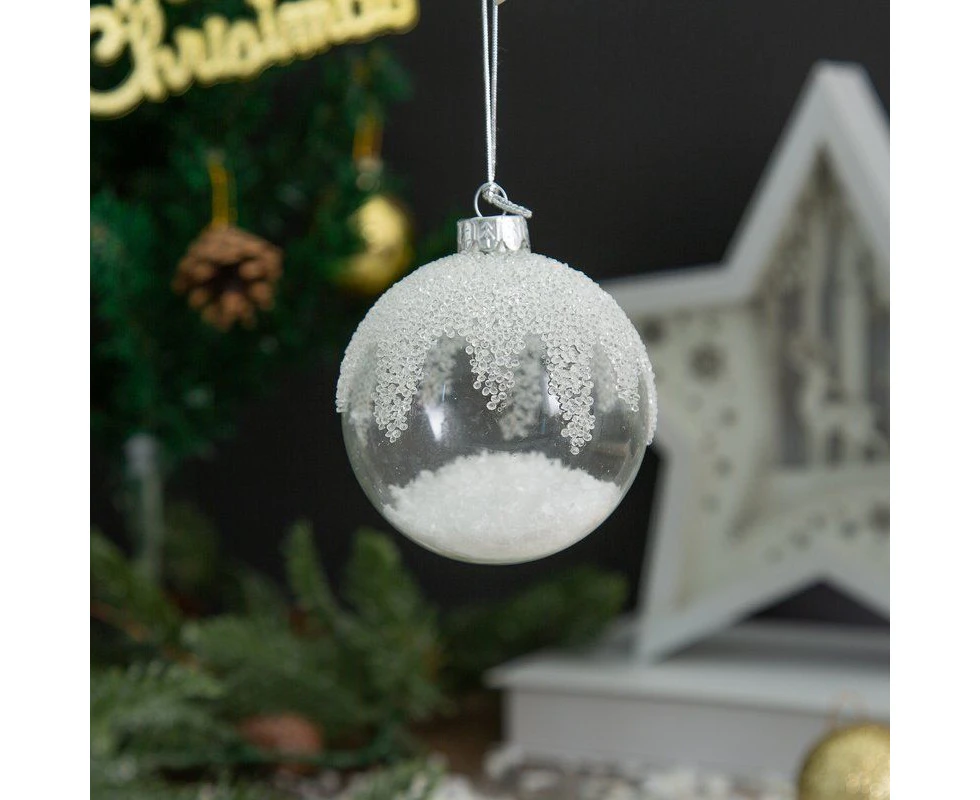 Glass Ball Ornament White 8cm Festivals Decoration Happy Christmas