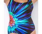 U-neck Wide Shoulder Straps Women Monokini Plus Size Sexy Push Up Gradient Print Bodysuit Swimsuit for Beach-Blue