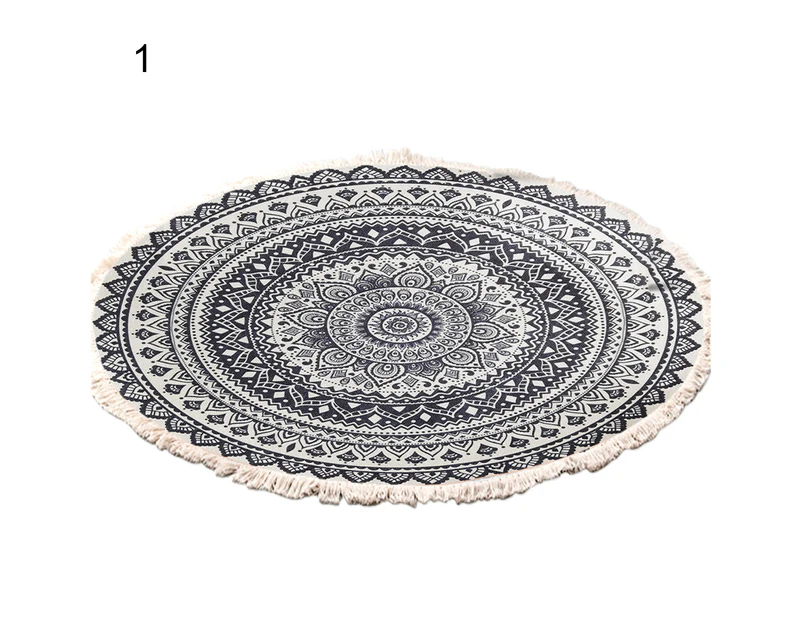 Round Area Rug with Tassel Polyester Convenient Storage Floor Carpet for Bedroom - 1