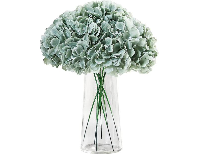 Pack of 10 Hydrangea Flowers Blush Artificial Silk Hydrangea Flowers Head with Stems Simulation green plants