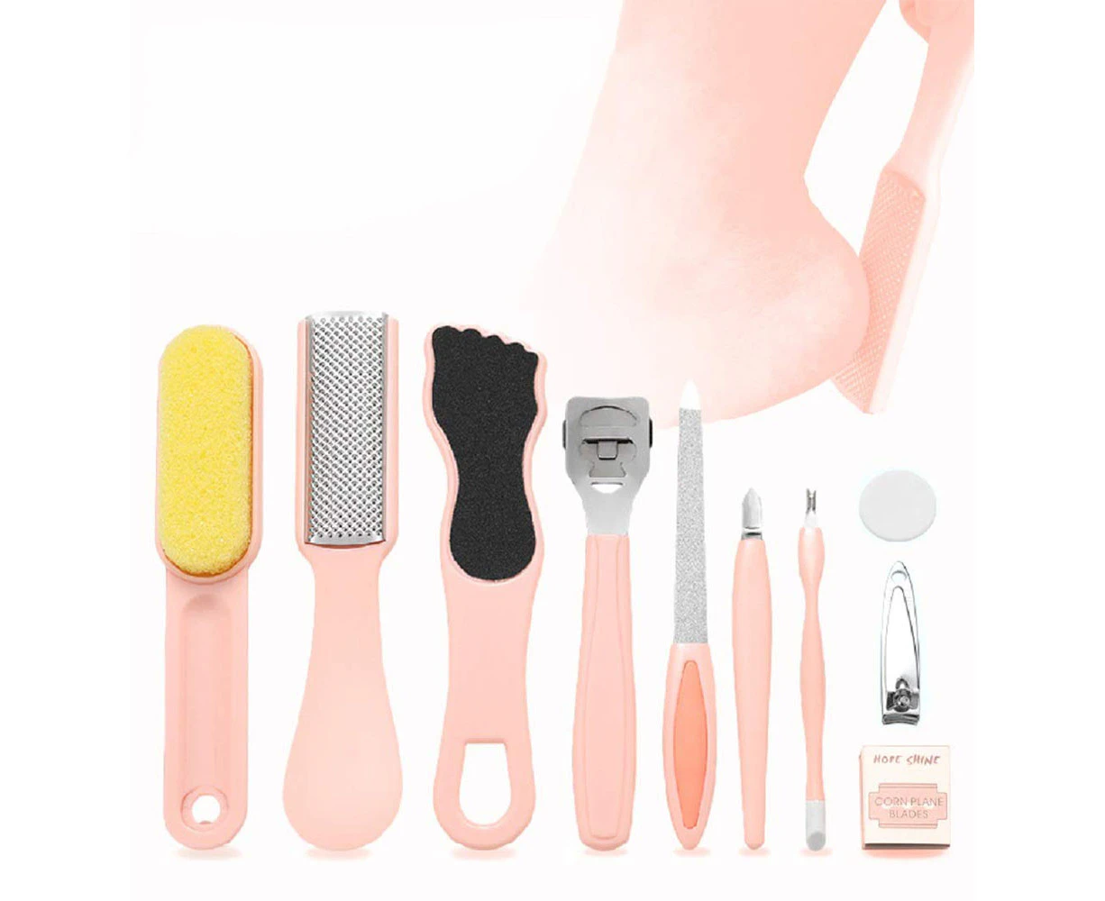 Pedicure Kit Professional, Exfoliation Calluses Foot File Set For Women And Men At Home Or Travel Or Salon to Foot Care (Pink-10pcs)