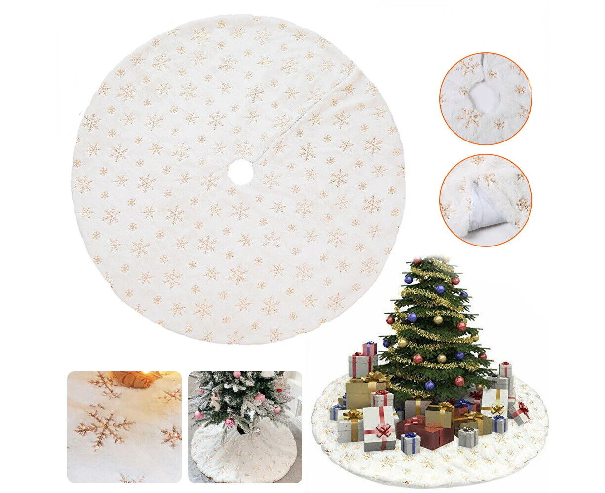 Christmas Tree Skirt White Base Faux Fur Xmas Floor Mat Ornaments Decoration