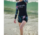 Swimsuit Conservative Long Sleeves Two-piece Floral Split Belly-covering Swimsuit for Swimming Pool-Navy Blue