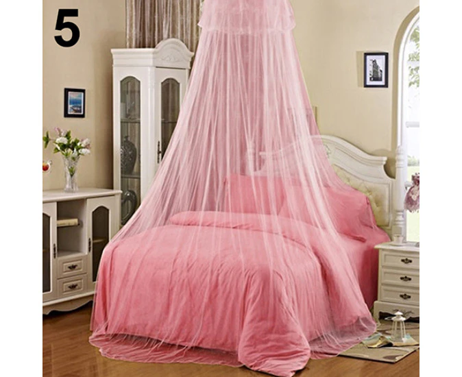 Elegant Lace Insect Bed Canopy Netting Curtain Round Dome Mosquito Net Bedding - Pink