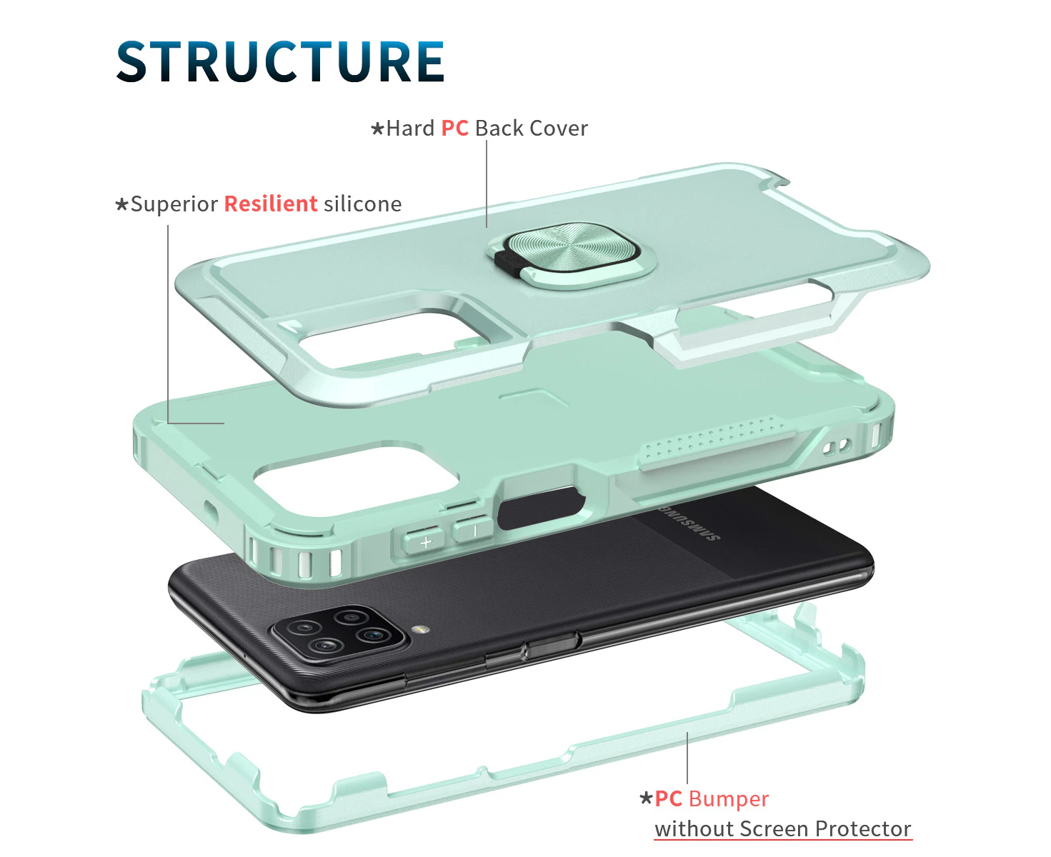 CD 360 Degree Rotating Ring Kickstand Shockproof Cases for Samsung Galaxy A32 A12 5G-Blue