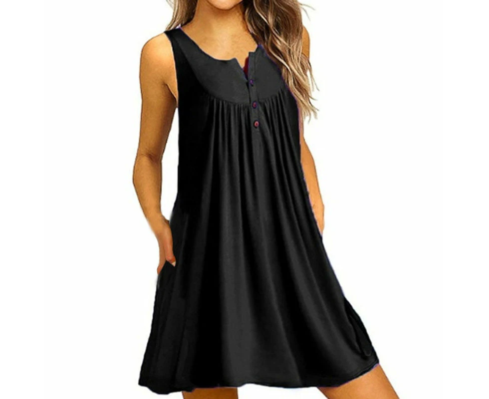 Women Summer Casual Tunic Tank Top Dress Loose Beach Wear Sexy V-Neck Off Shoulder Party Dresses,Black,M