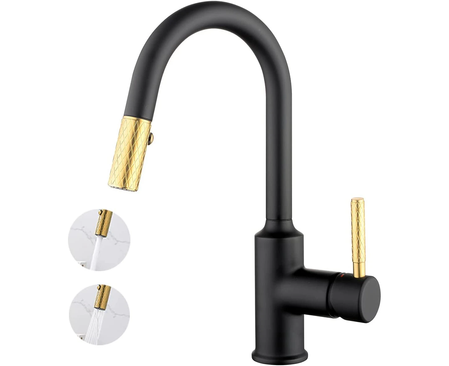 Kitchen mixer mixer with 2 jets Mixer Retractable shower for kitchen sink black gold