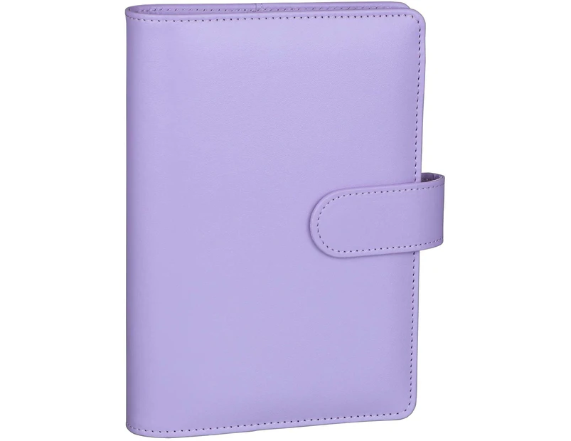 A6 PU Leather Notebook Binder Refillable 6 Ring Binder for A6 Filler Paper, Loose Leaf Personal Planner Binder Cover with Magnetic Buckle, Purple